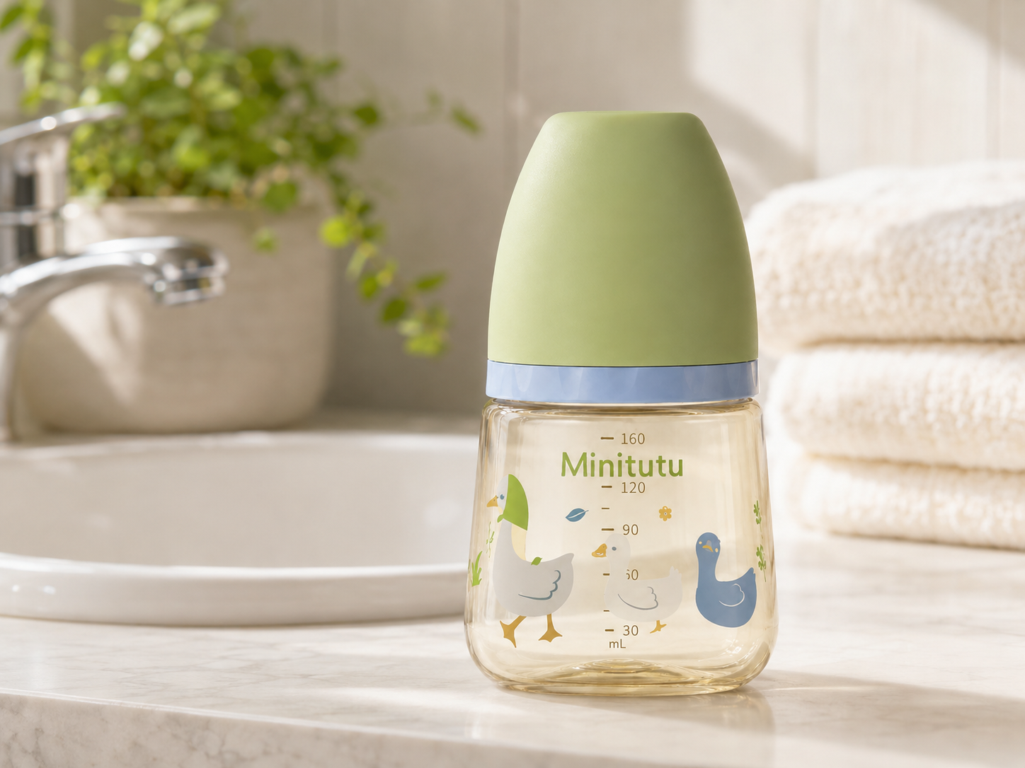 Minitutu Wide Mouth PPSU Feeding Bottle 160ml CB834-1 – Rural Duck, 1+ Months